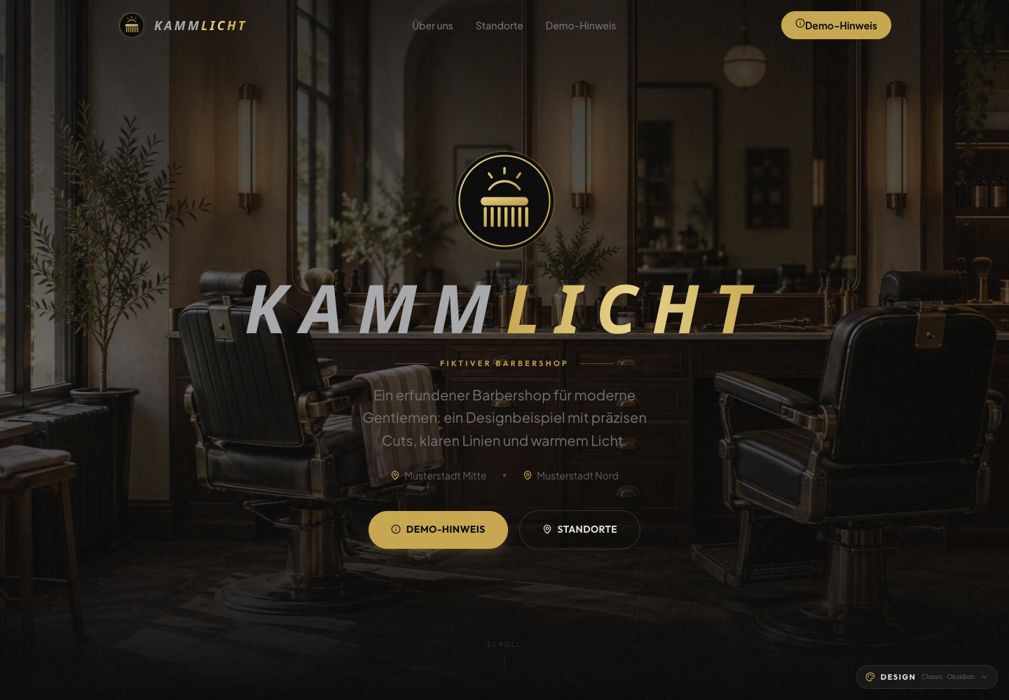 Cover: Kammlicht Barber: Fictional Barbershop Demo with Six Designs