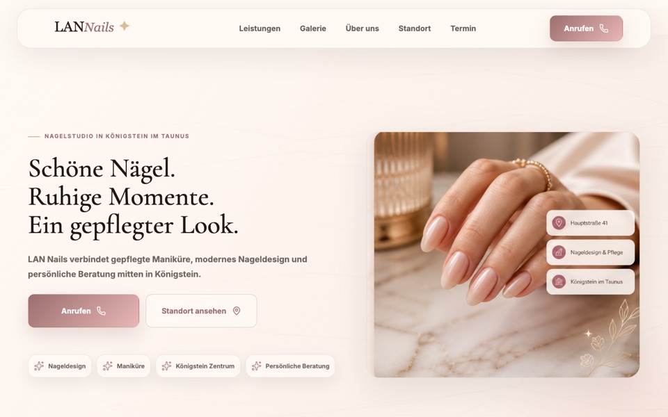Preview of the LAN Nails homepage